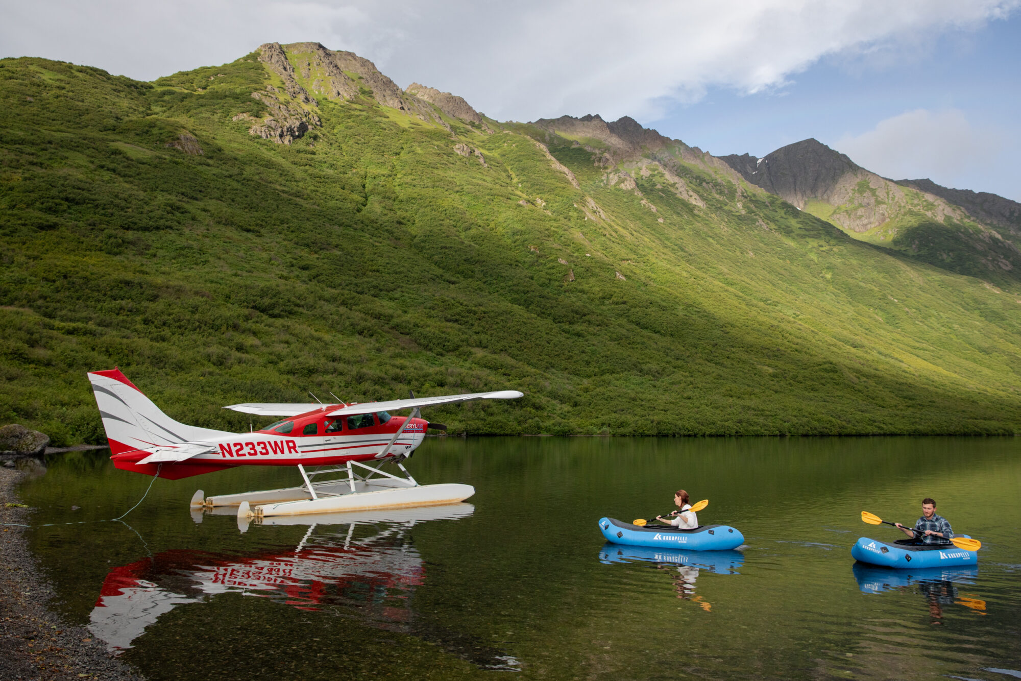 floatplane and packrafting adventure during a Homer Alaska elopement in a remote alpine lake